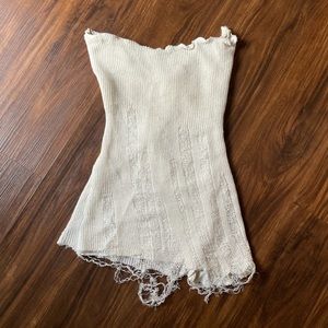 Stretchy distressed cream knit spandex lined ultra mini tube dress one size